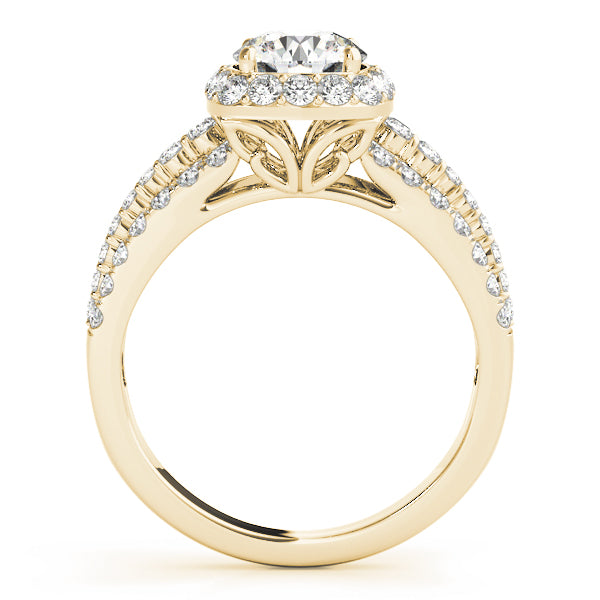 3 Rows Split Shank Butterfly Halo Round Engagement Ring - Elgrissy Diamonds