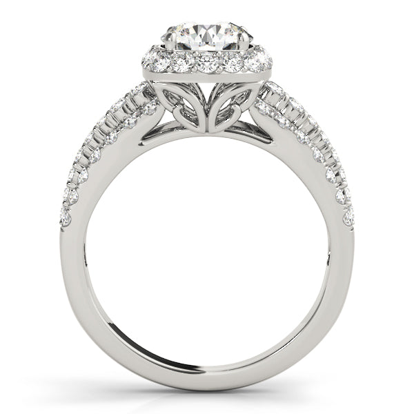 3 Rows Split Shank Butterfly Halo Round Engagement Ring - Elgrissy Diamonds