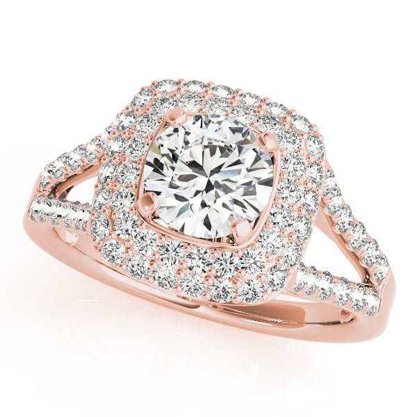Double Halo Pavé Split Shank Lotus Round Engagement Ring - Elgrissy Diamonds