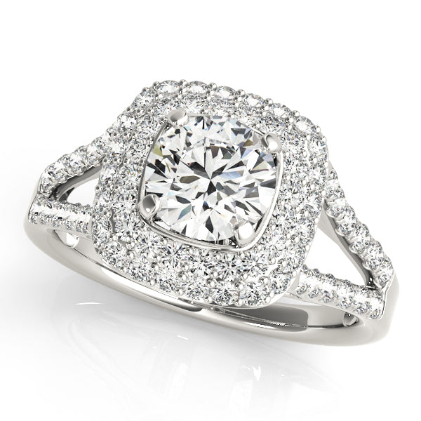 Double Halo Pavé Split Shank Lotus Round Engagement Ring - Elgrissy Diamonds