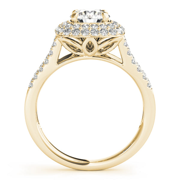 Double Halo Pavé Split Shank Lotus Round Engagement Ring - Elgrissy Diamonds