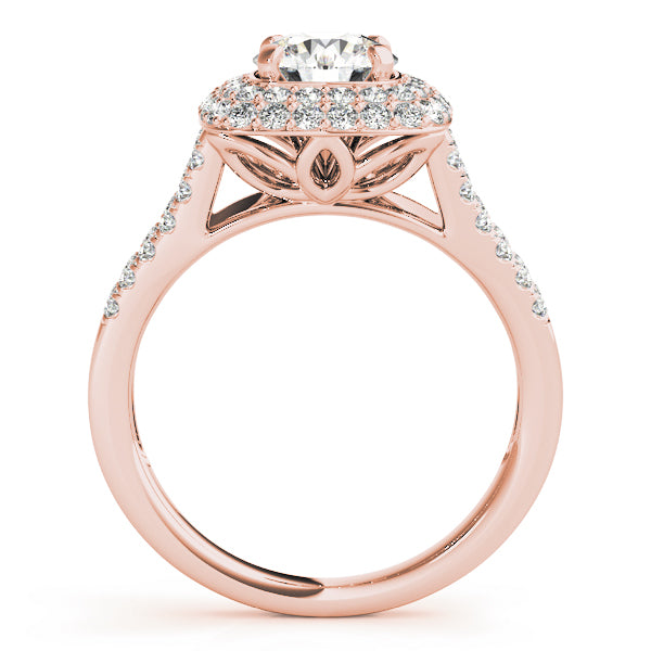 Double Halo Pavé Split Shank Lotus Round Engagement Ring - Elgrissy Diamonds