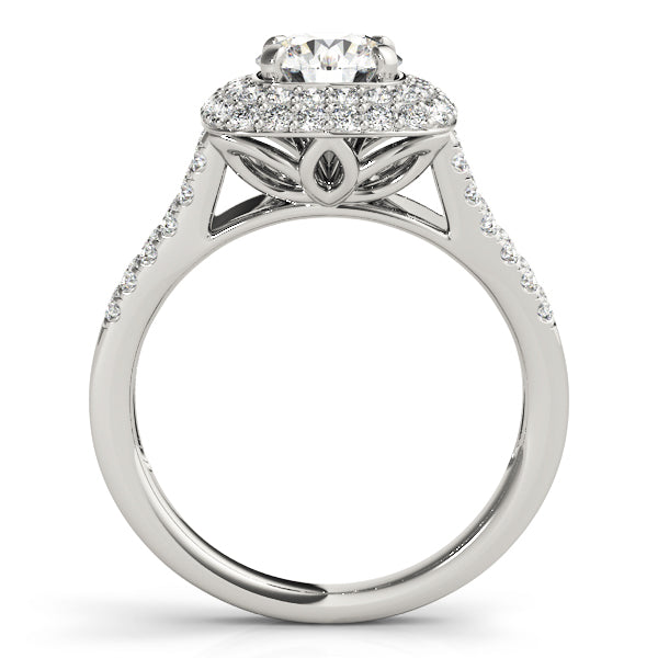 Double Halo Pavé Split Shank Lotus Round Engagement Ring - Elgrissy Diamonds