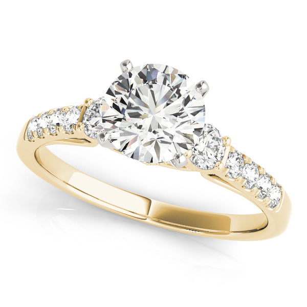 Three Stone Pavé Cathedral Peekaboo Round Engagement Ring - Elgrissy Diamonds