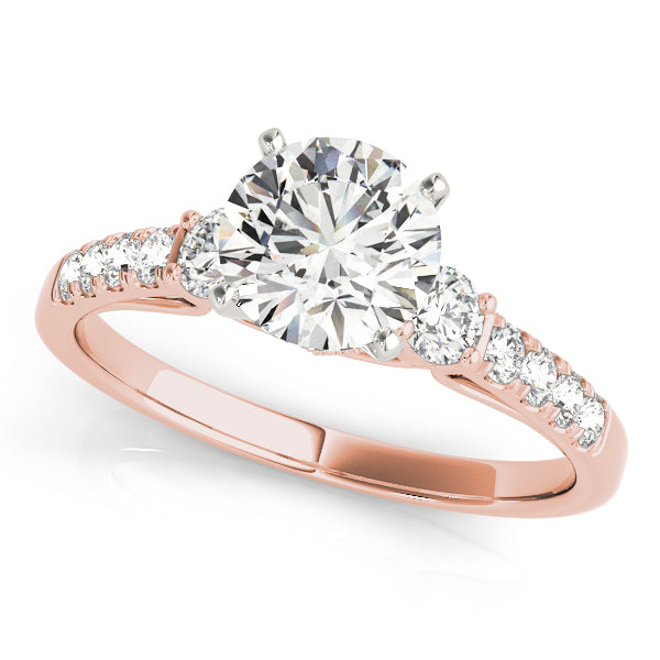 Three Stone Pavé Cathedral Peekaboo Round Engagement Ring - Elgrissy Diamonds
