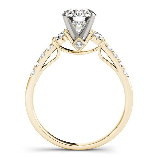 Three Stone Pavé Cathedral Peekaboo Round Engagement Ring - Elgrissy Diamonds