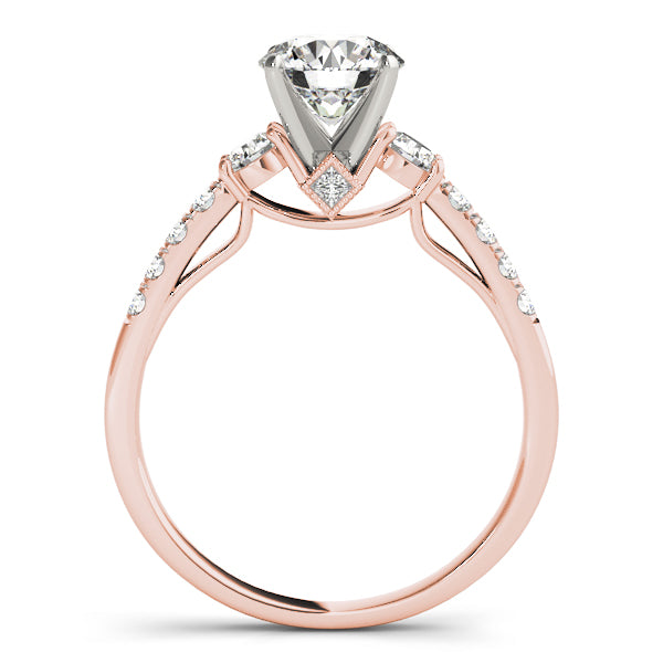Three Stone Pavé Cathedral Peekaboo Round Engagement Ring - Elgrissy Diamonds
