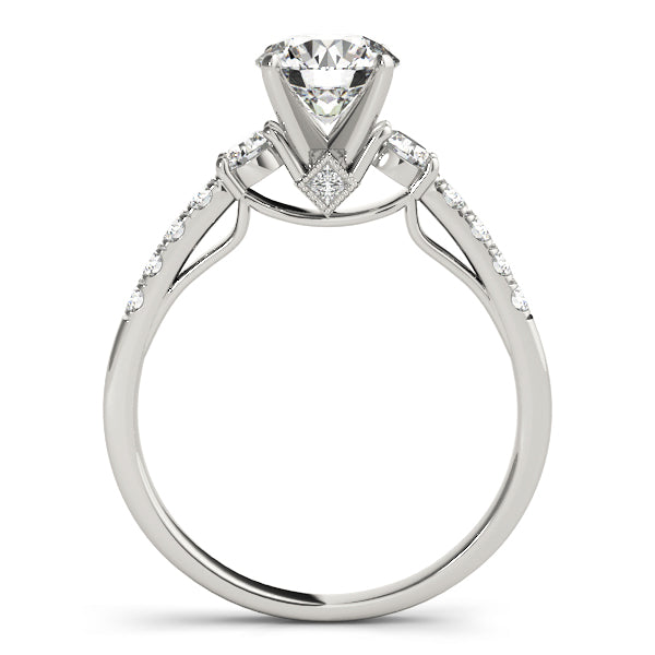 Three Stone Pavé Cathedral Peekaboo Round Engagement Ring - Elgrissy Diamonds