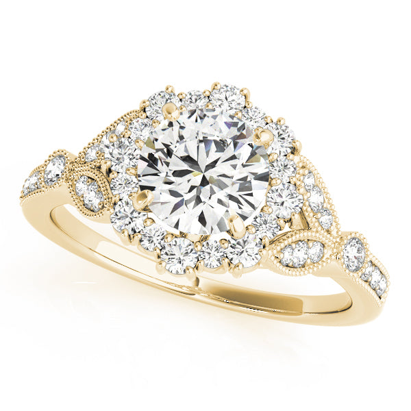 Vintage Halo Floral Cathedral Round Engagement Ring - Elgrissy Diamonds