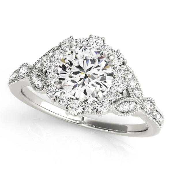 Vintage Halo Floral Cathedral Round Engagement Ring - Elgrissy Diamonds