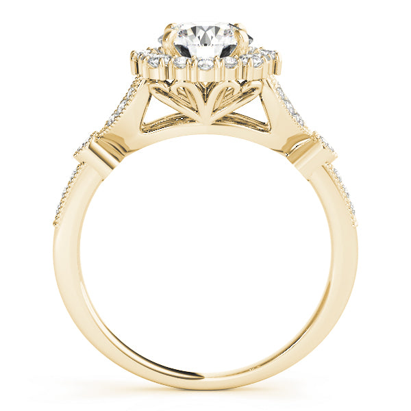 Vintage Halo Floral Cathedral Round Engagement Ring - Elgrissy Diamonds