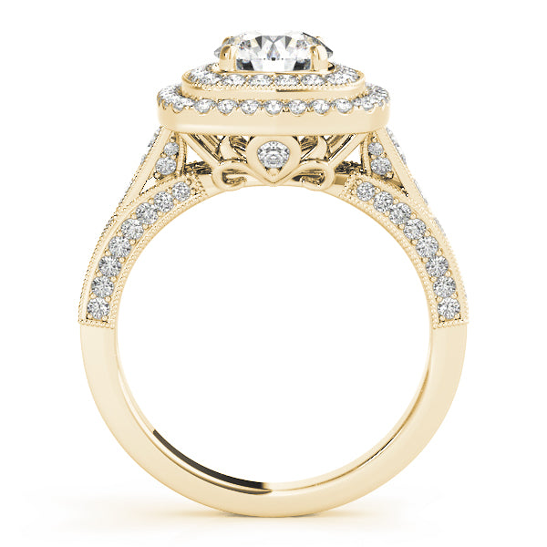 Double Square Halo with Three Rows Pavé Cathedral Peekaboo Engagement Ring - Elgrissy Diamonds
