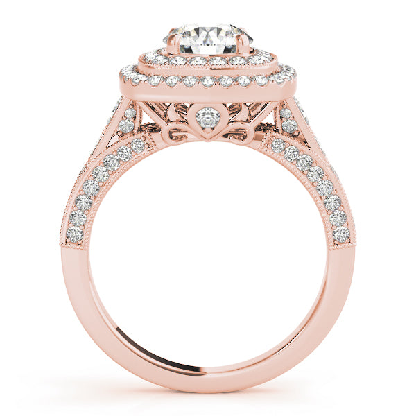 Double Square Halo with Three Rows Pavé Cathedral Peekaboo Engagement Ring - Elgrissy Diamonds