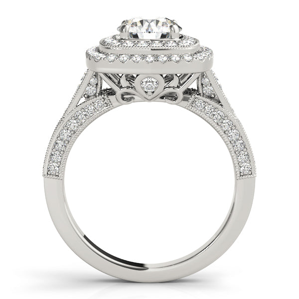 Double Square Halo with Three Rows Pavé Cathedral Peekaboo Engagement Ring - Elgrissy Diamonds