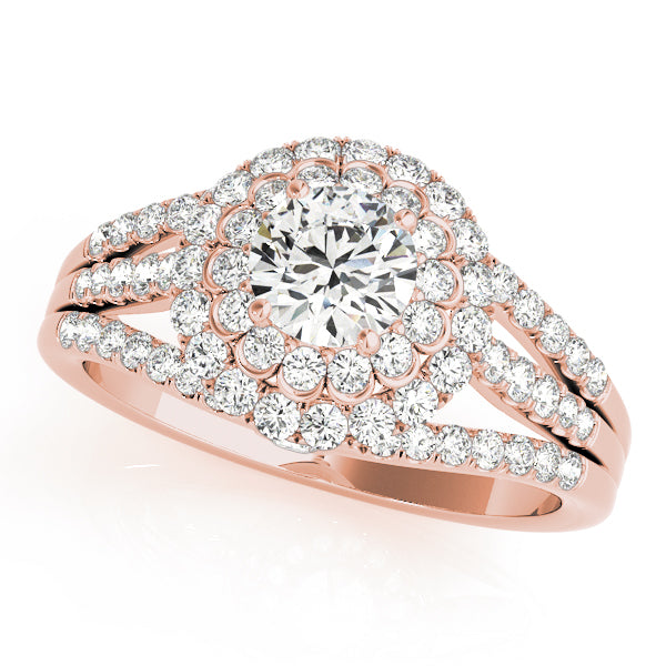 Double Halo Floral with Multi Split Shanks Round Engagement Ring - Elgrissy Diamonds