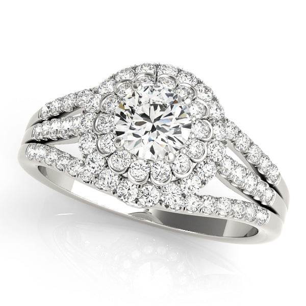 Double Halo Floral with Multi Split Shanks Round Engagement Ring - Elgrissy Diamonds
