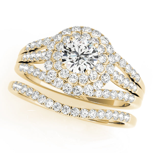 Double Halo Floral with Multi Split Shanks Round Engagement Ring - Elgrissy Diamonds
