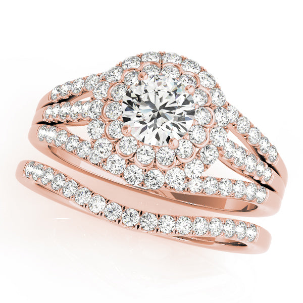 Double Halo Floral with Multi Split Shanks Round Engagement Ring - Elgrissy Diamonds