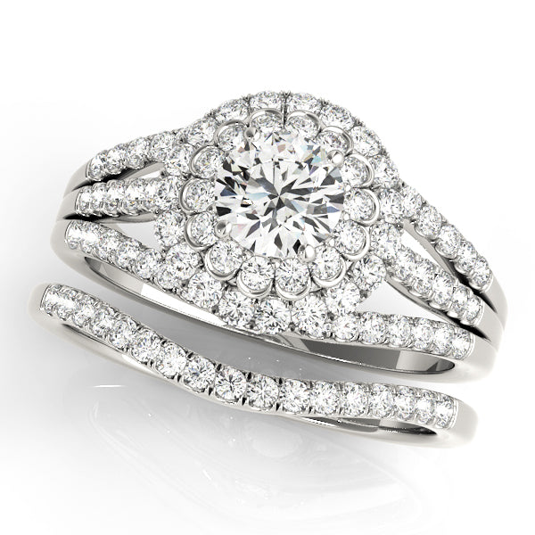 Double Halo Floral with Multi Split Shanks Round Engagement Ring - Elgrissy Diamonds