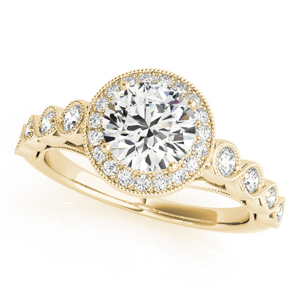 Round Diamond Halo with Marquise Bezel Band Peeka Boo Engagement Ring - Elgrissy Diamonds