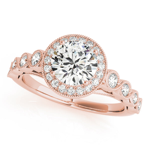 Round Diamond Halo with Marquise Bezel Band Peeka Boo Engagement Ring - Elgrissy Diamonds