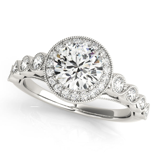 Round Diamond Halo with Marquise Bezel Band Peeka Boo Engagement Ring - Elgrissy Diamonds