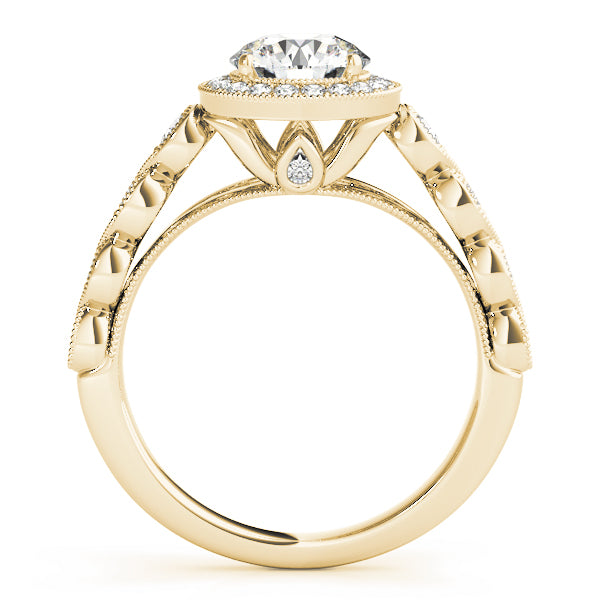 Round Diamond Halo with Marquise Bezel Band Peeka Boo Engagement Ring - Elgrissy Diamonds