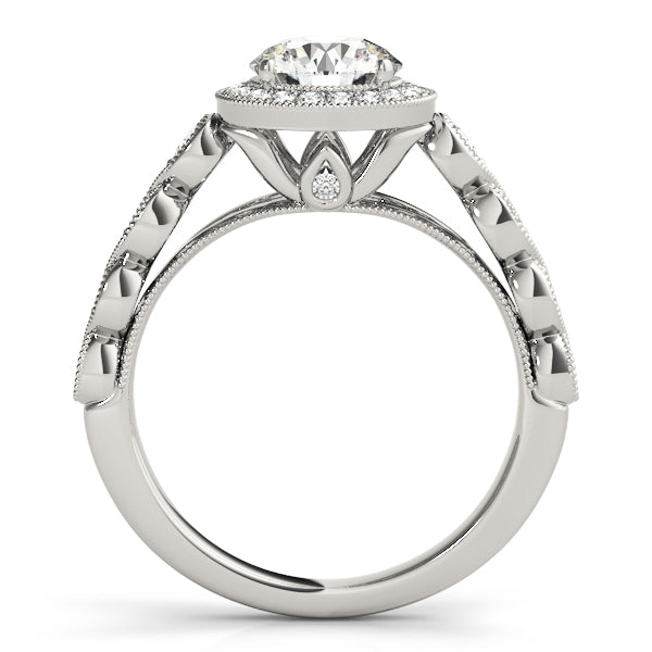 Round Diamond Halo with Marquise Bezel Band Peeka Boo Engagement Ring - Elgrissy Diamonds