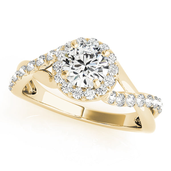 Signature Halo Pavé Twist Shank Round Engagement Ring - Elgrissy Diamonds