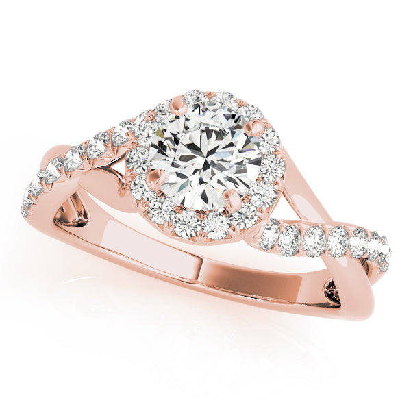 Signature Halo Pavé Twist Shank Round Engagement Ring - Elgrissy Diamonds