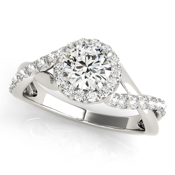 Signature Halo Pavé Twist Shank Round Engagement Ring - Elgrissy Diamonds