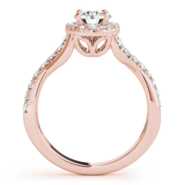 Signature Halo Pavé Twist Shank Round Engagement Ring - Elgrissy Diamonds