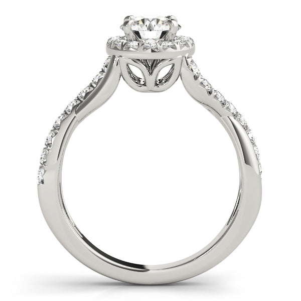 Signature Halo Pavé Twist Shank Round Engagement Ring - Elgrissy Diamonds
