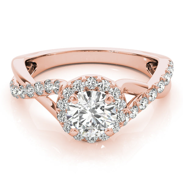 Signature Halo Pavé Twist Shank Round Engagement Ring - Elgrissy Diamonds