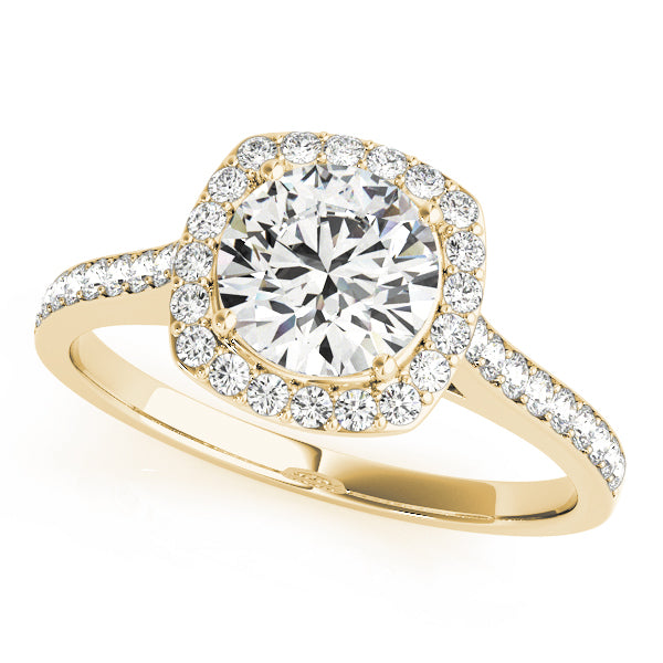 Square Halo Artsy Cathedral Pavé Round Engagement Ring - Elgrissy Diamonds