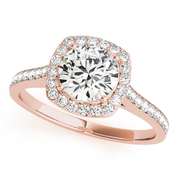 Square Halo Artsy Cathedral Pavé Round Engagement Ring - Elgrissy Diamonds