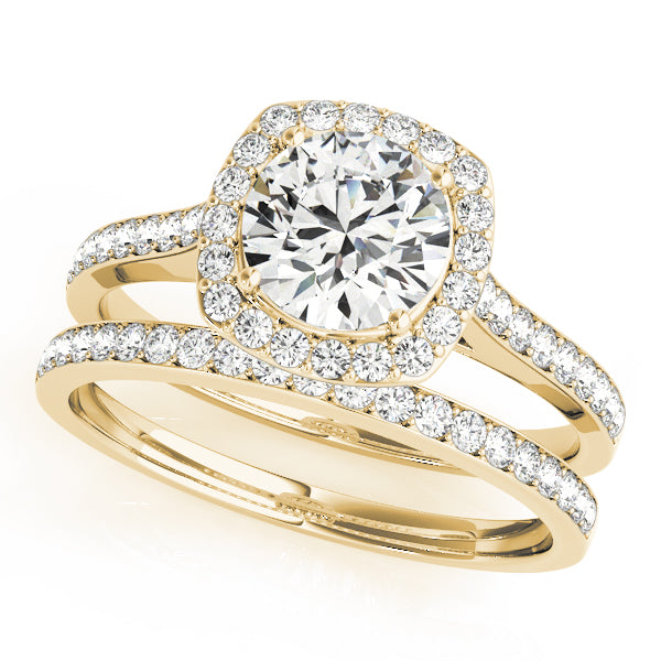 Square Halo Artsy Cathedral Pavé Round Engagement Ring - Elgrissy Diamonds