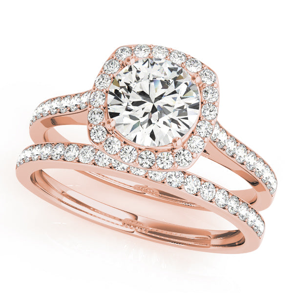 Square Halo Artsy Cathedral Pavé Round Engagement Ring - Elgrissy Diamonds