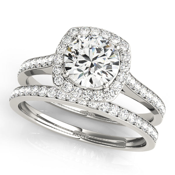 Square Halo Artsy Cathedral Pavé Round Engagement Ring - Elgrissy Diamonds