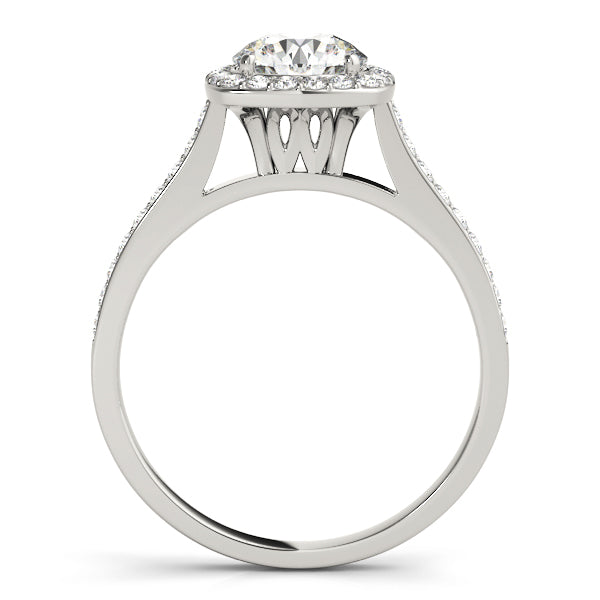 Square Halo Artsy Cathedral Pavé Round Engagement Ring - Elgrissy Diamonds