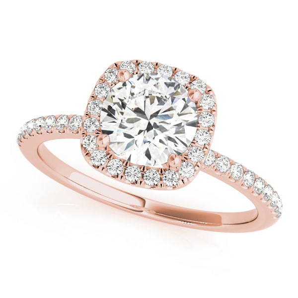 Simple Square Halo Pavé Round Engagement Ring - Elgrissy Diamonds