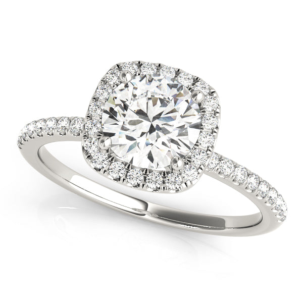 Simple Square Halo Pavé Round Engagement Ring - Elgrissy Diamonds