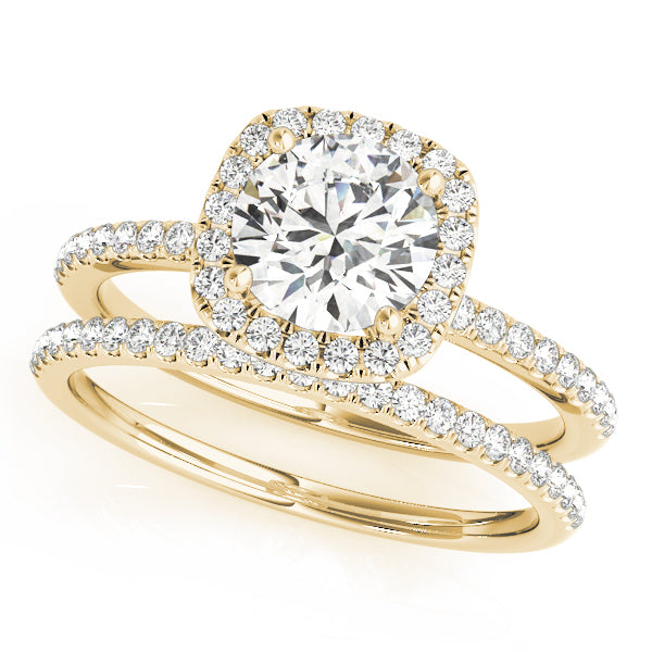 Simple Square Halo Pavé Round Engagement Ring - Elgrissy Diamonds