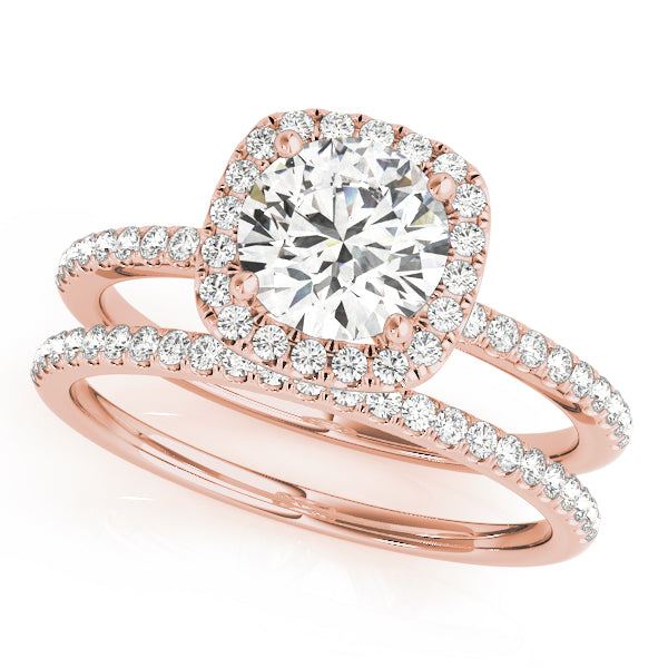 Simple Square Halo Pavé Round Engagement Ring - Elgrissy Diamonds