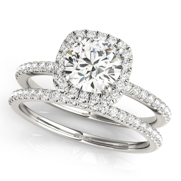 Simple Square Halo Pavé Round Engagement Ring - Elgrissy Diamonds