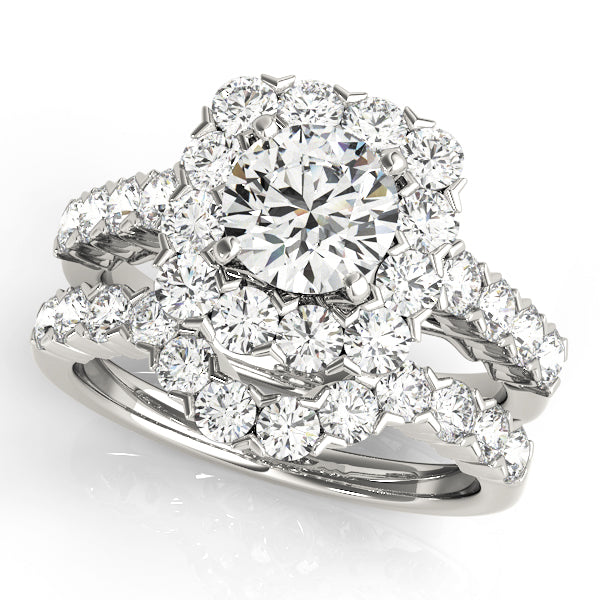 Square Halo Single Prongs Artsy Cathedral Round Engagement Ring - Elgrissy Diamonds