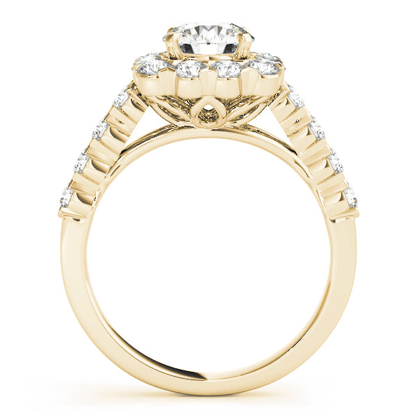 Square Halo Single Prongs Artsy Cathedral Round Engagement Ring - Elgrissy Diamonds