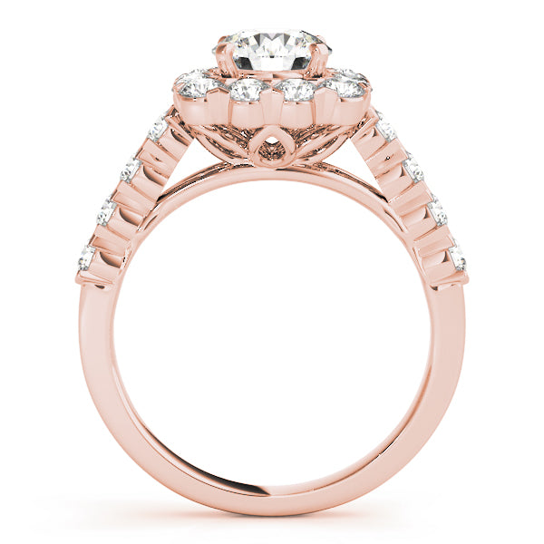 Square Halo Single Prongs Artsy Cathedral Round Engagement Ring - Elgrissy Diamonds