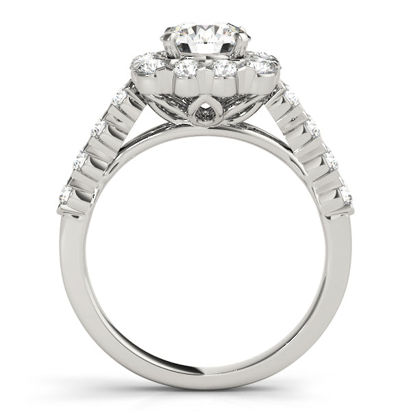 Square Halo Single Prongs Artsy Cathedral Round Engagement Ring - Elgrissy Diamonds