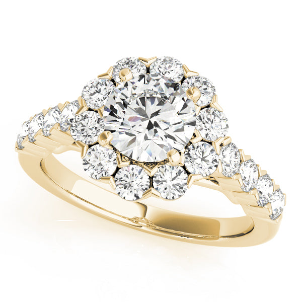 Floral Halo Single Prongs Artsy Cathedral Round Engagement Ring - Elgrissy Diamonds